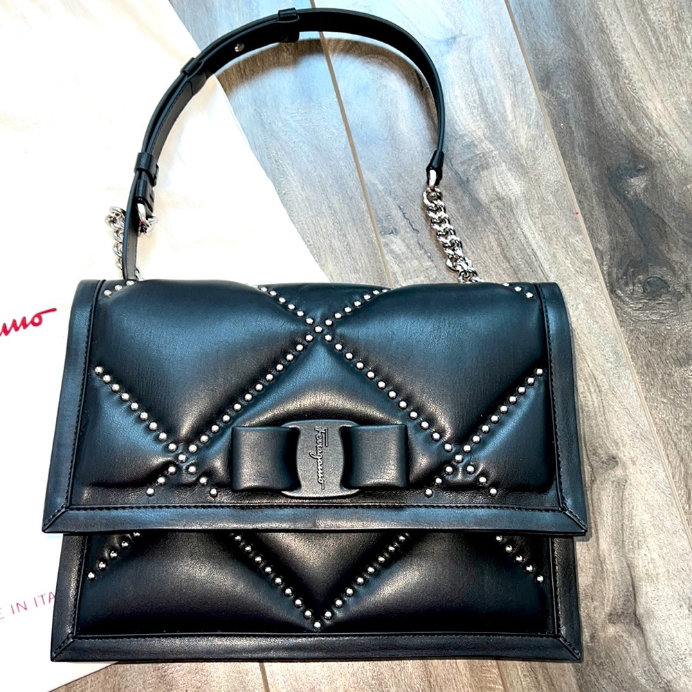 Ferragamo Viva Studded Bow Bag Authentic